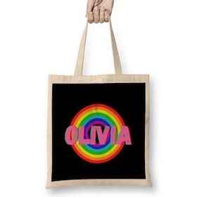 Humuts Olivia -Name Personalized Custom - Vintage Retro Rainbow Style Design Gift Baby-Gift For Her Bez Kadın Günlük Çanta