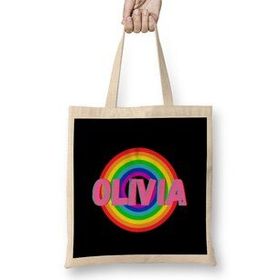 Humuts Olivia -Name Personalized Custom - Vintage Retro Rainbow Style Design Gift Baby-Gift For Her Bez Kadın Günlük Çanta