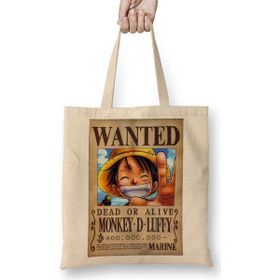 Humuts One Piece Wanted Luffy Açık Bej Uzun Saplı Bez Çanta