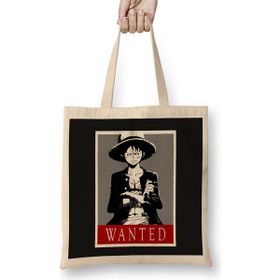 Humuts One Piece Wanted Luffy Açık Bej Uzun Saplı Bez Çanta