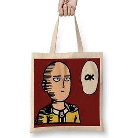 Humuts One Punch Man Açık Bej Uzun Saplı Bez Çanta