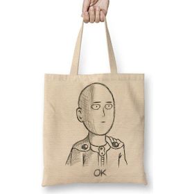 Humuts One Punch Man Ok Açık Bej Uzun Saplı Bez Çanta
