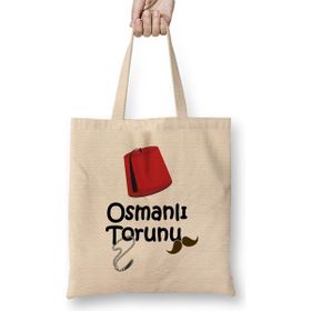 Humuts Osmanlı Torunu Bez Uzun Saplı Açık Bej Rengi Çanta
