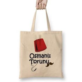 Humuts Osmanlı Torunu Bez Uzun Saplı Açık Bej Rengi Çanta
