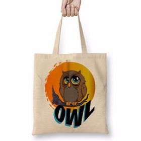 Humuts Owl Baykuş Bez Uzun Saplı Açık Bej Rengi Çanta