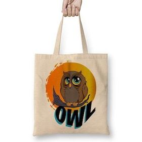 Humuts Owl Baykuş Bez Uzun Saplı Açık Bej Rengi Çanta