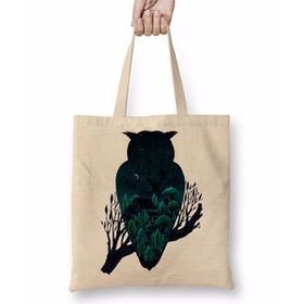 Humuts Owl Night Baykuş Bez Uzun Saplı Açık Bej Rengi Çanta