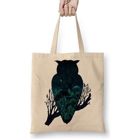Humuts Owl Night Baykuş Bez Uzun Saplı Açık Bej Rengi Çanta