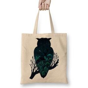 Humuts Owl Night Baykuş Bez Uzun Saplı Açık Bej Rengi Çanta