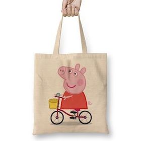 Humuts Peppa Pig Bir Bisiklette Peppa Pig Bez Çanta
