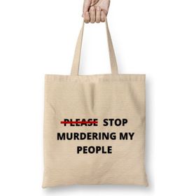 Humuts Please Stop Murderıng My People Makhia Bryant Bez Uzun Saplı Açık Bej Rengi Çanta