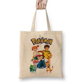 Humuts Pokemon Hepsi Açık Bej Uzun Saplı Bez Çanta