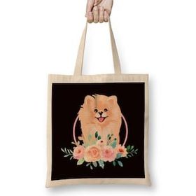 Humuts Pomeranian Flowers Pommy Pom Dog Breed German Spitz Puppy Bez Kadın Günlük Çanta