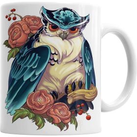Humuts Porselen Beyaz Baykuş Hayvan Owl Colour Drawing Çizim Kupa Bardak