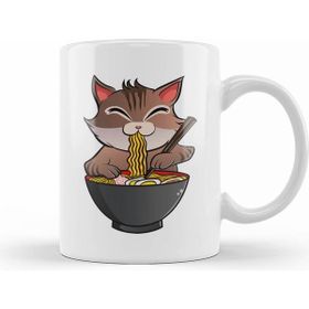 Humuts Porselen Beyaz Cute Funny Anime Kitty Ramen Kawaii Cat Kupa Bardak