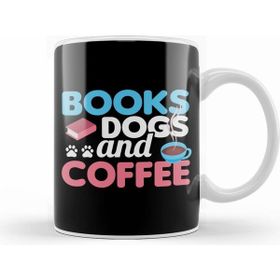 Humuts Porselen Beyaz Cute Funny Books Dogs And Coffee Bookworm Kupa Bardak