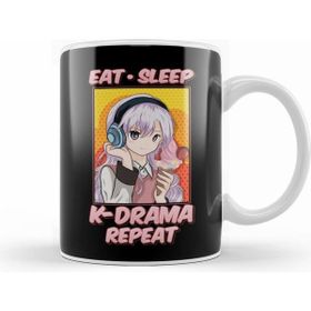 Humuts Porselen Beyaz Cute Funny Eat Sleep K Drama Repeat Korean K Pop Kupa Bardak