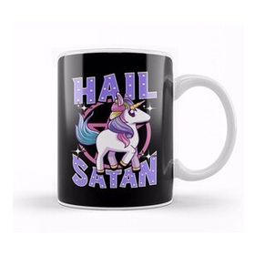 Humuts Porselen Beyaz Cute Funny Hail Satan Unicorn Satanic Metal Pun Kupa Bardak