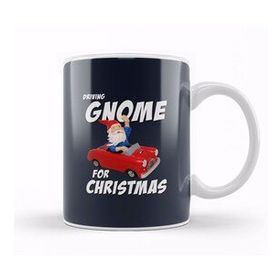 Humuts Porselen Beyaz Driving Gnome For Christmas Kupa Bardak