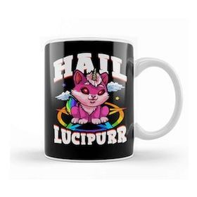 Humuts Porselen Beyaz Hail Lucipurr Cat Rainbow Unicorn Kitty Satanic Kupa Bardak