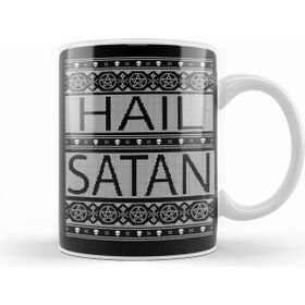 Humuts Porselen Beyaz Hail Satan Christmas Knit Kupa Bardak