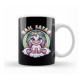Humuts Porselen Beyaz Hail Satan Unicorn Rainbow Heavy Metal Satanic Pun Kupa Bardak