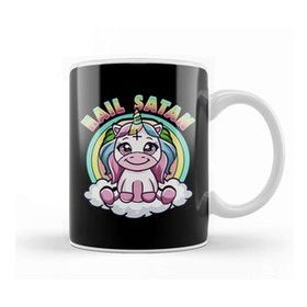 Humuts Porselen Beyaz Hail Satan Unicorn Rainbow Heavy Metal Satanic Pun Kupa Bardak
