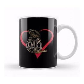 Humuts Porselen Beyaz Instrumentalist Musician Hornist French Horn Heart Music Loves Gift Kupa Bardak