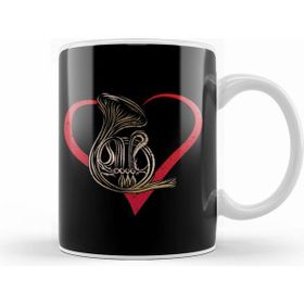 Humuts Porselen Beyaz Instrumentalist Musician Hornist French Horn Heart Music Loves Gift Kupa Bardak