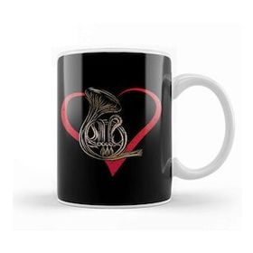 Humuts Porselen Beyaz Instrumentalist Musician Hornist French Horn Heart Music Loves Gift Kupa Bardak