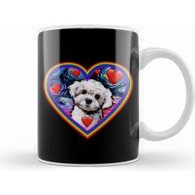 Humuts Porselen Beyaz Maltipoo In A Rainbow Heart Kupa Bardak