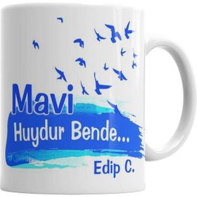 Humuts Porselen Beyaz Mavi Huydur Bende Edip C Kupa Bardak