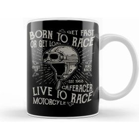 Humuts Porselen Beyaz Motorbike Born To Race Live To Race Kupa Bardak