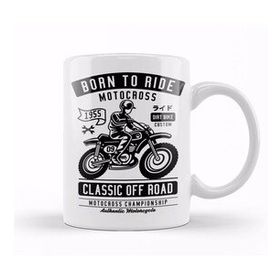 Humuts Porselen Beyaz Motorbike Born To Ride Motocross Kupa Bardak