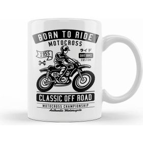 Humuts Porselen Beyaz Motorbike Born To Ride Motocross Kupa Bardak
