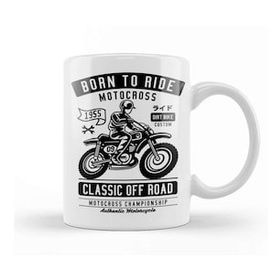 Humuts Porselen Beyaz Motorbike Born To Ride Motocross Kupa Bardak