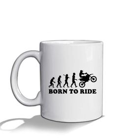 Humuts Porselen Beyaz Motorbike Born To Ride Motocross Kupa Bardak