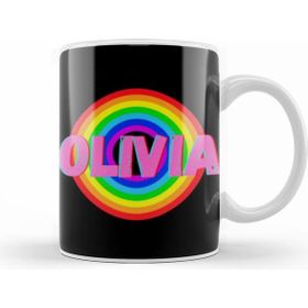 Humuts Porselen Beyaz Olivia Name Personalized Custom Vintage Retro Rainbow Style Design Gift Baby Gift For Her Kupa Bardak