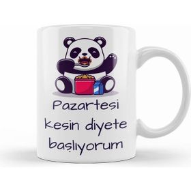 Humuts Porselen Beyaz Pazartesi Kesin Diyete Başlıyorum Kupa Bardak