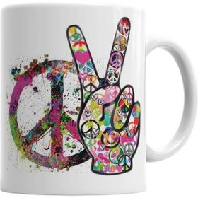Humuts Porselen Beyaz Peace Barış Simge 2 Kupa Bardak