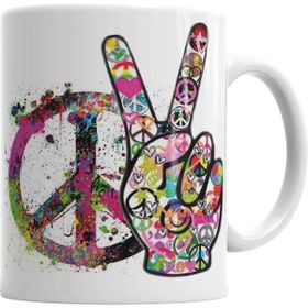 Humuts Porselen Beyaz Peace Barış Simge 2 Kupa Bardak