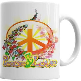 Humuts Porselen Beyaz Peace Barış Simge Kupa Bardak