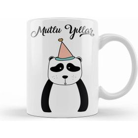 Humuts Porselen Beyaz Sevimli Panda Ile Mutlu Yıllar Kupa Bardak