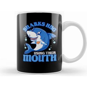 Humuts Porselen Beyaz Sharks Hug Using Their Mouth Funny Shark Pun Kupa Bardak