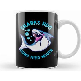 Humuts Porselen Beyaz Sharks Hug Using Their Mouth Funny Shark Pun Kupa Bardak