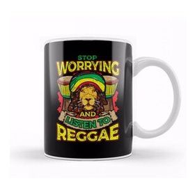 Humuts Porselen Beyaz Stop Worrying And Listen To Reggae Rastafari Lion Kupa Bardak