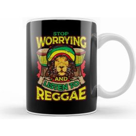 Humuts Porselen Beyaz Stop Worrying And Listen To Reggae Rastafari Lion Kupa Bardak