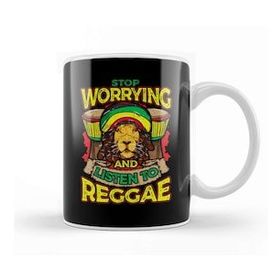 Humuts Porselen Beyaz Stop Worrying And Listen To Reggae Rastafari Lion Kupa Bardak