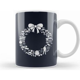 Humuts Porselen Beyaz Top Gun Christmas Wreath Pattern Kupa Bardak