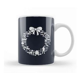 Humuts Porselen Beyaz Top Gun Christmas Wreath Pattern Kupa Bardak
